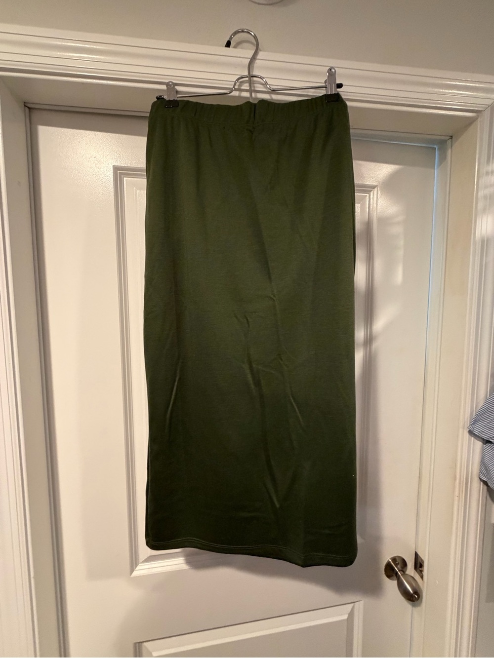 Olive Green Midi Skirt with Elastic Waist
